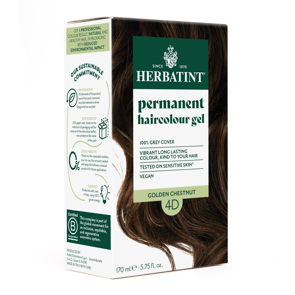 Herbatint 4D Golden Chestnut permanent haircolour gel 170ml pack