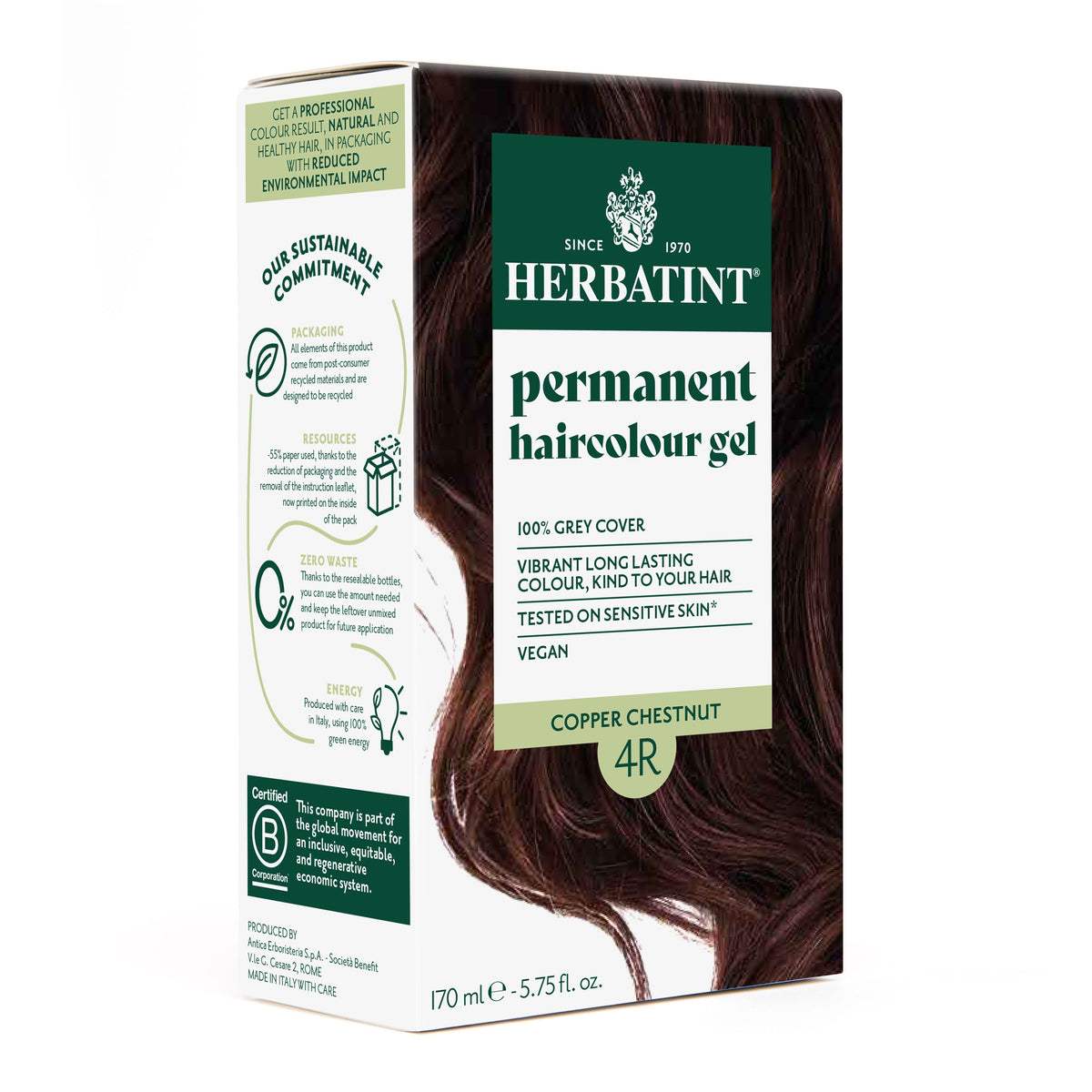 Herbatint 4R Copper Chestnut permanent haircolour gel 170ml pack