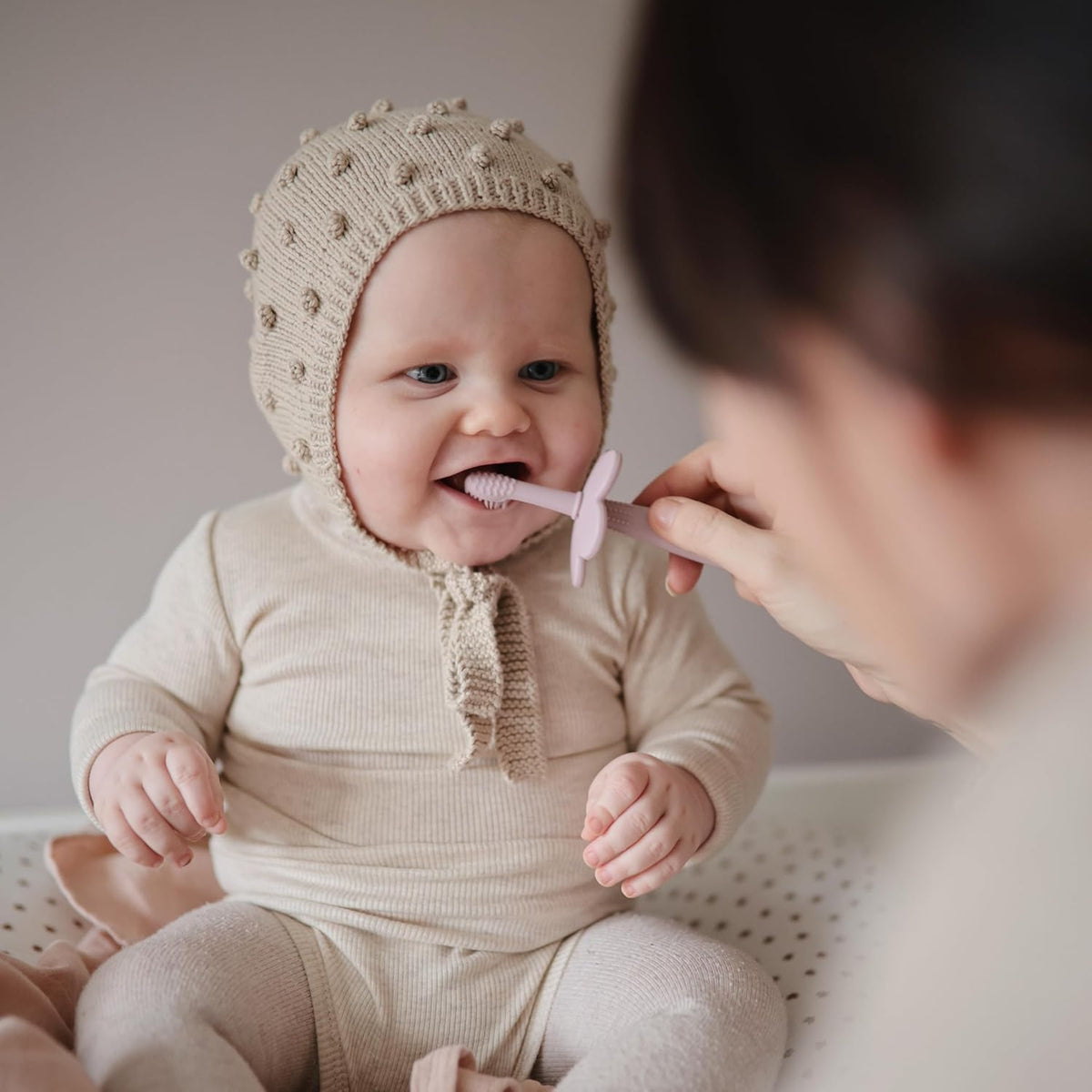 MUSHIE - Silicone Flower Training Toothbrush - Pale Daffadil MUSHIE - Silicone Flower Training Toothbrush - Pale Daffadil
