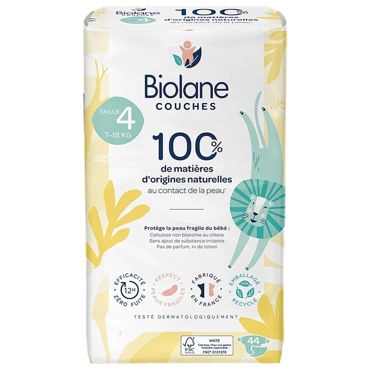 Biolane - Natural Diapers Size 4 | 7-18 kg | 44 Diapers