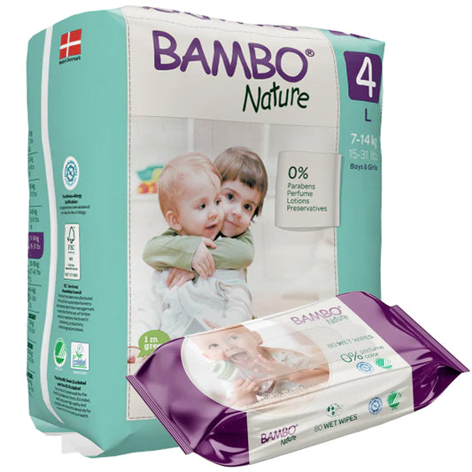 BAMBO Diapers Size 4 (7-14Kg) , 24 Count + 80 Wipes Free