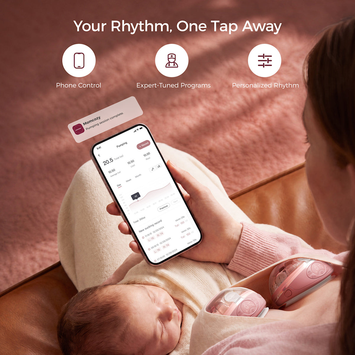Momcozy W1 wearable breast pump app control