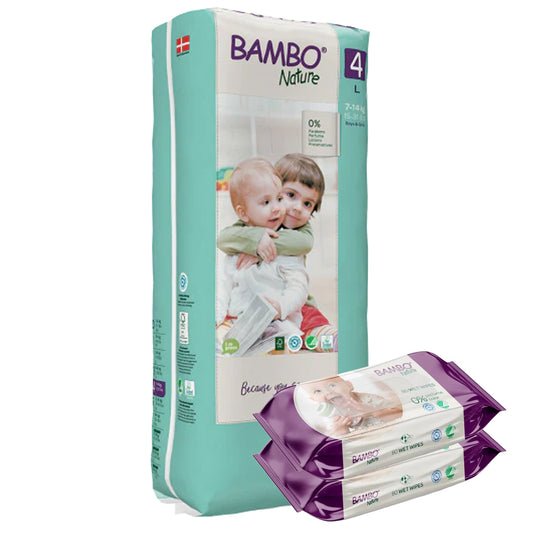 BAMBO Diapers Size 4 (7-14Kg) , 48 Count + 160 Wipes Free