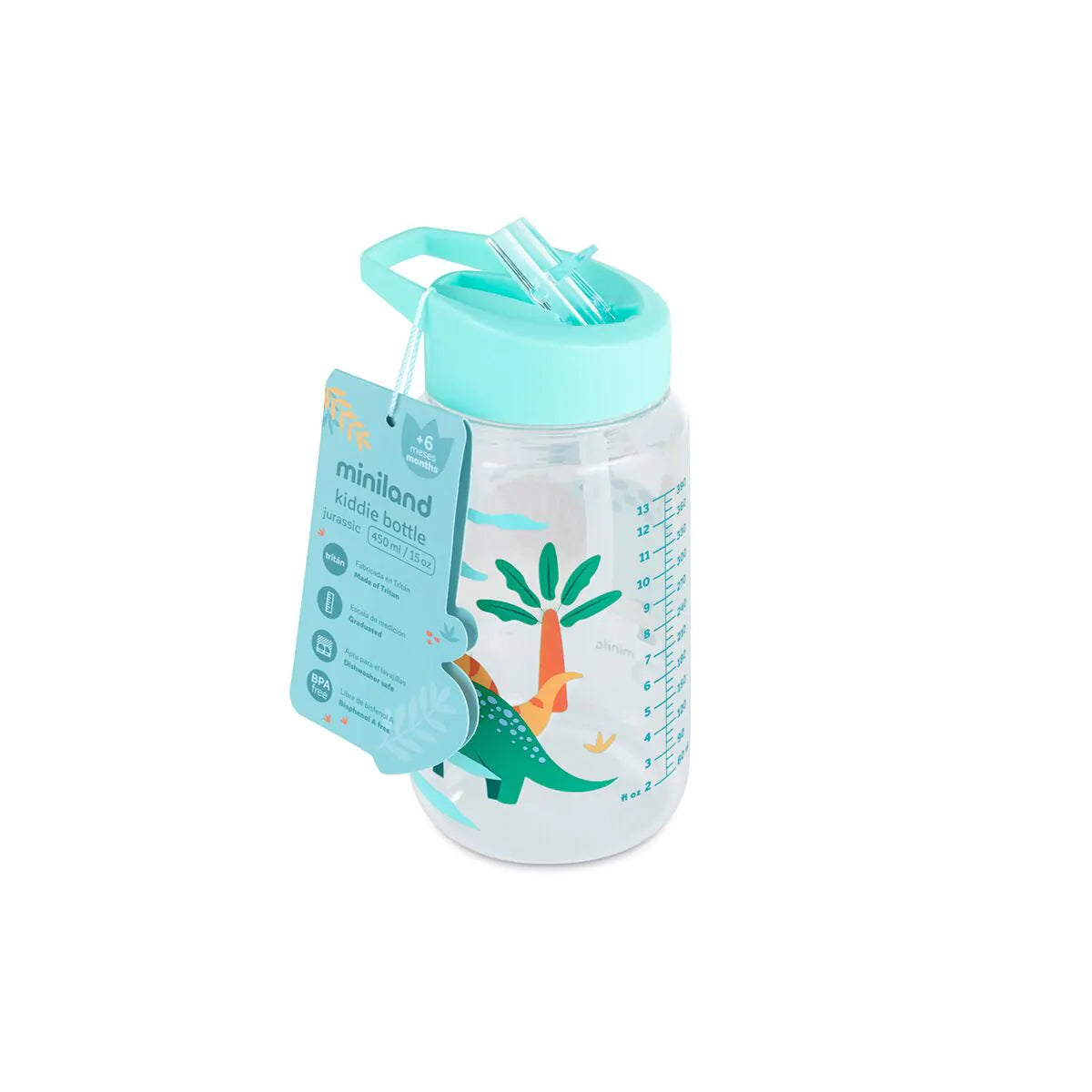 Miniland - Straw Bottle | 450ml | Dinosaurs
