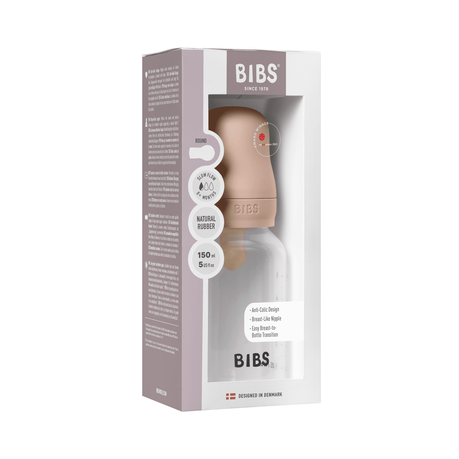 BIBS - زجاجة رضاعة للأطفال من البولي بروبيلين مضادة للمغص | 150 مل | تدفق بطيء | لون وردي فاتح BIBS - زجاجة رضاعة للأطفال من البولي بروبيلين مضادة للمغص | 150 مل | تدفق بطيء | لون وردي فاتح