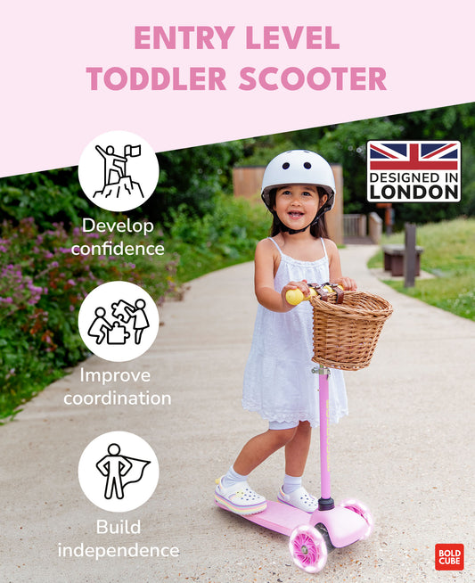 Bold Cube Teeny Fold three wheel scooter in pink — BambiniJO Jordan