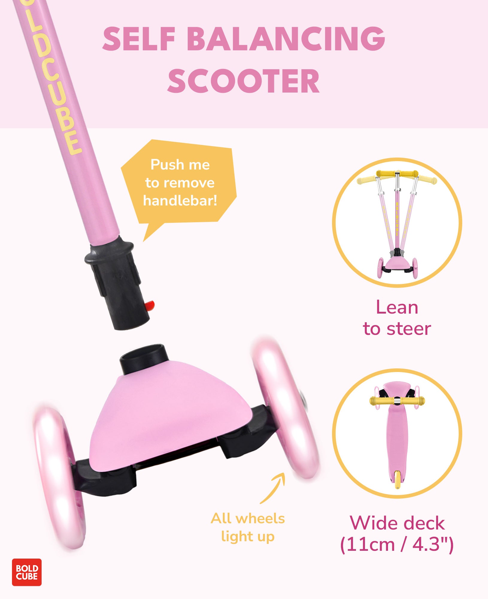 Bold Cube - Teeny Fold Three Wheel Scooter | Pink | 3-6 Years Bold Cube - Teeny Fold Three Wheel Scooter | Pink | 3-6 Years