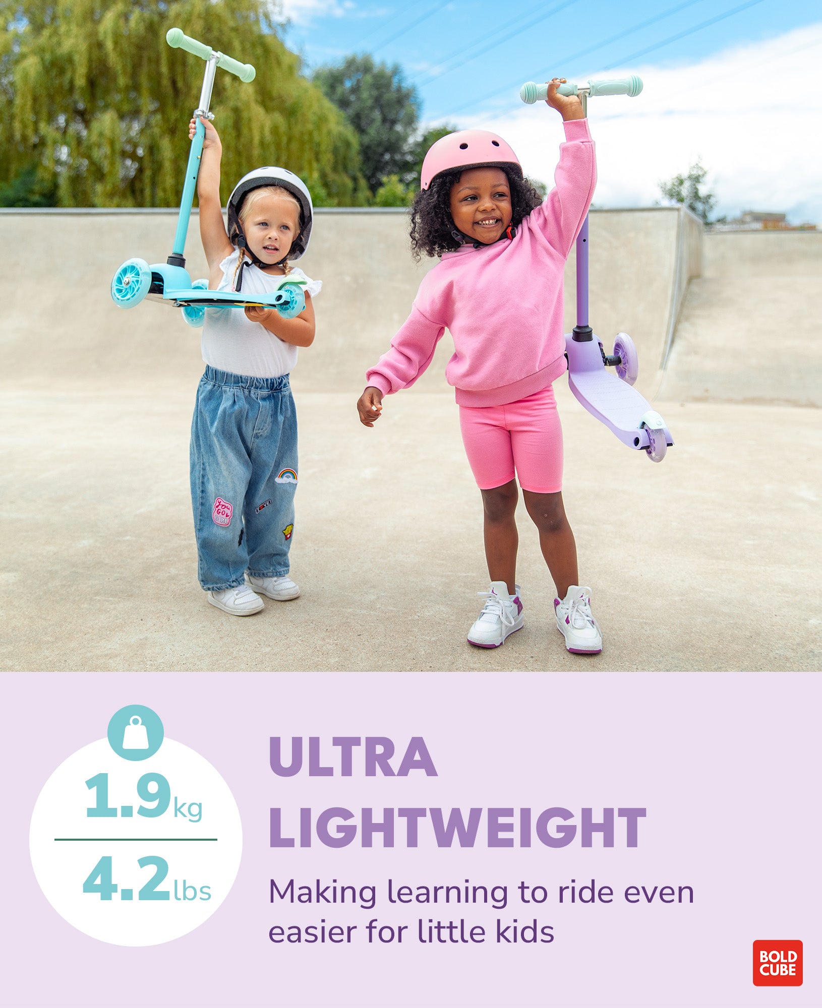 Bold Cube - Teeny Fold Three Wheel Scooter | Lilac | 3-6 Years Bold Cube - Teeny Fold Three Wheel Scooter | Lilac | 3-6 Years