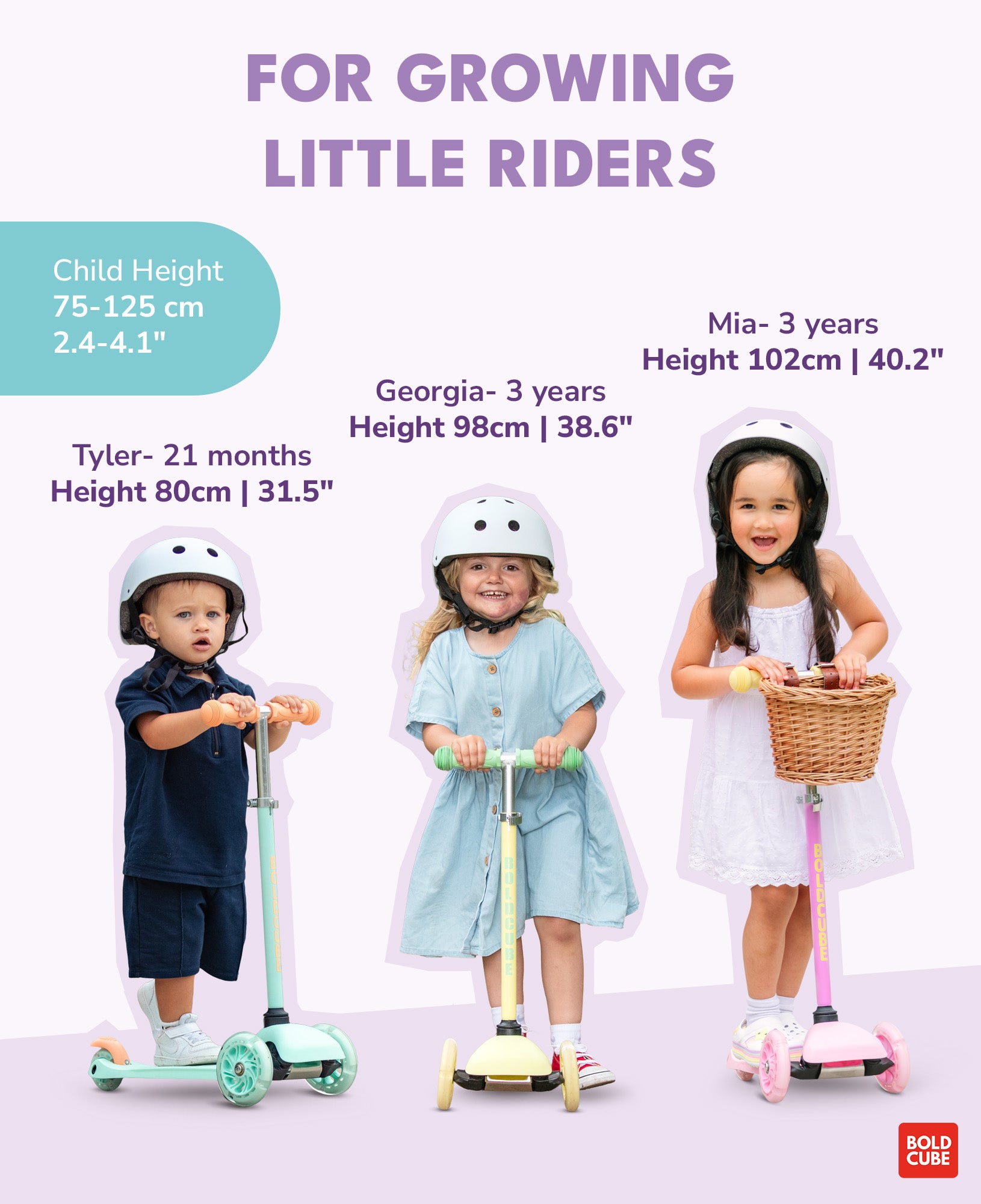 Bold Cube - Teeny Fold Three Wheel Scooter | Lilac | 3-6 Years Bold Cube - Teeny Fold Three Wheel Scooter | Lilac | 3-6 Years