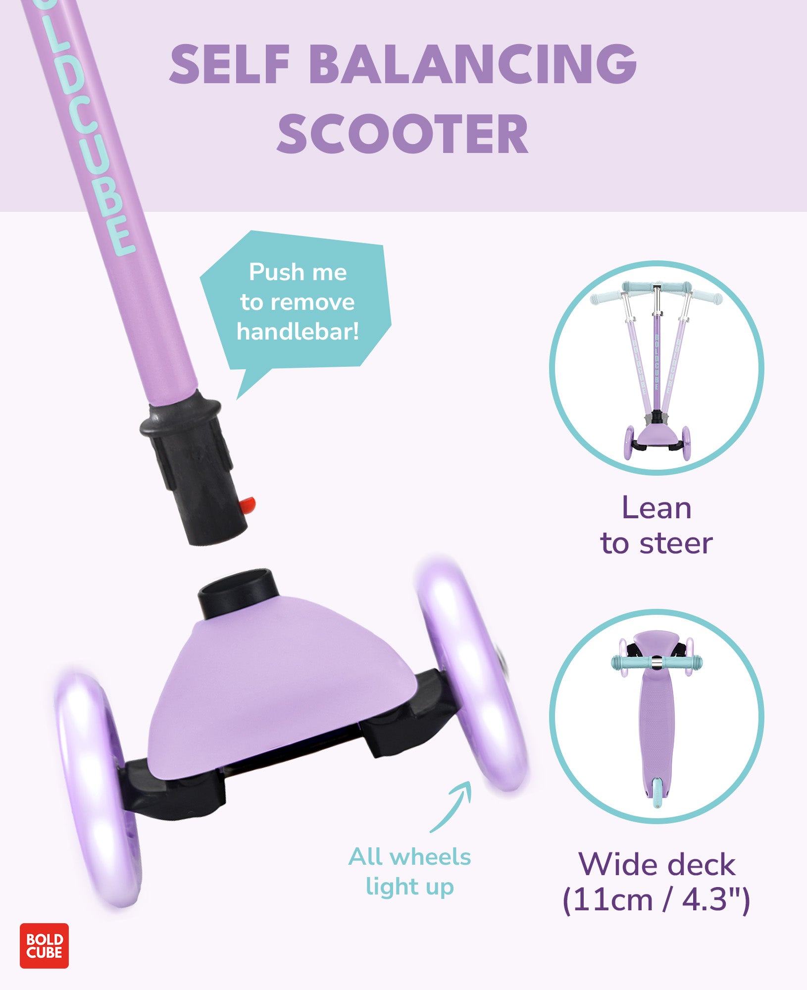 Bold Cube - Teeny Fold Three Wheel Scooter | Lilac | 3-6 Years Bold Cube - Teeny Fold Three Wheel Scooter | Lilac | 3-6 Years