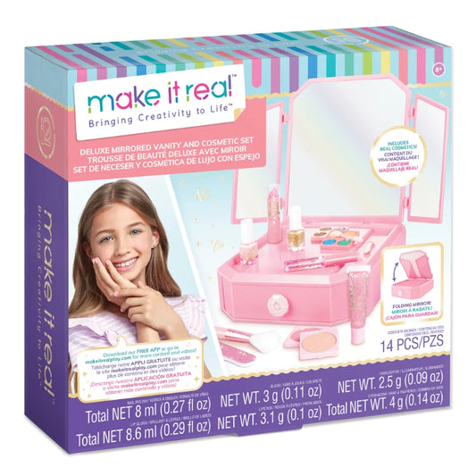 Make It Real - Deluxe Mirrored Vanity & Cosmetic Set- 14 Pcs | 8Y+