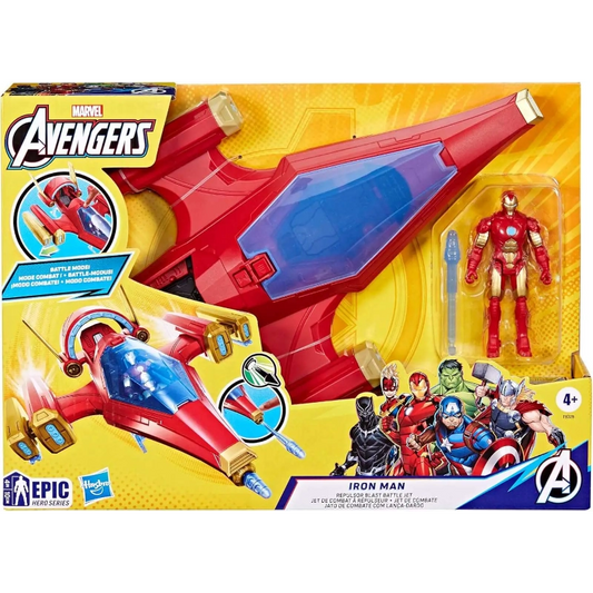 Marvel - Epic Hero Series Iron Man Repulsor Blast Battle Jet 4-Inch Action Figure & Vehicle Set | 4Y+