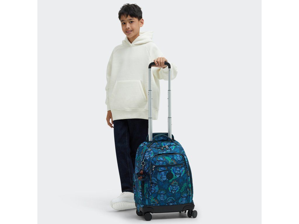 Kipling New Zea Kids' Wheeled Backpack Blue Monkey Fun - detail view
