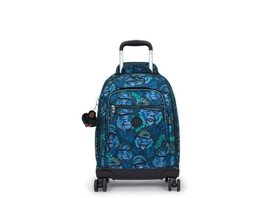 Kipling New Zea Kids' Wheeled Backpack Blue Monkey Fun - front view