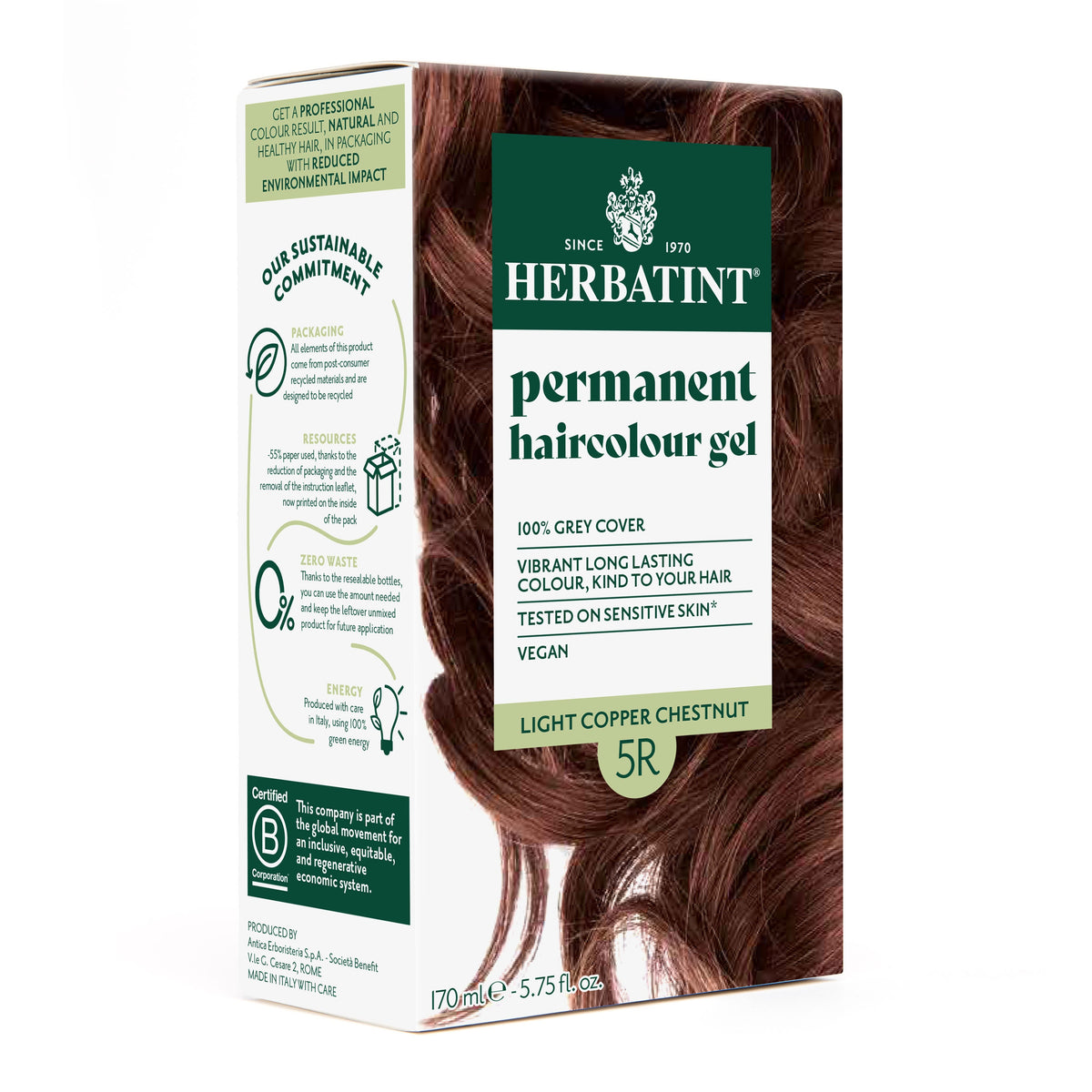 Herbatint 5R Light Copper Chestnut permanent haircolour gel 170ml pack