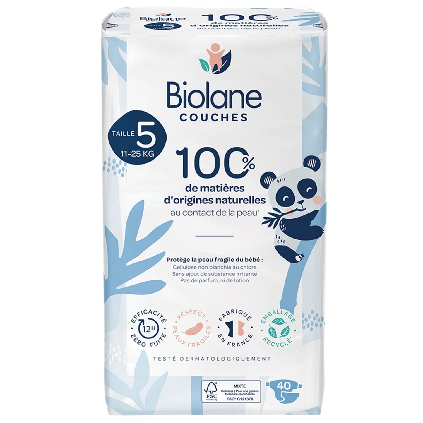 Biolane - Natural Diapers Size 5 | 11-25 kg | 40 Diapers