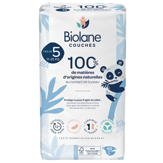 Biolane - Natural Diapers Size 5 | 11-25 kg | 40 Diapers