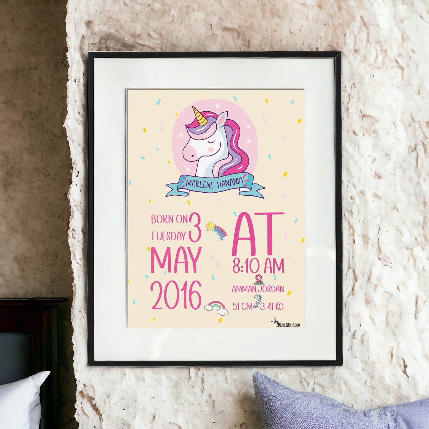 Customized Birth Certificate Frame | Unicorn