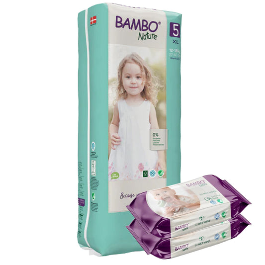 BAMBO Diapers Size 5 (12-18 Kg), 44 Count + 160 Wipes Free
