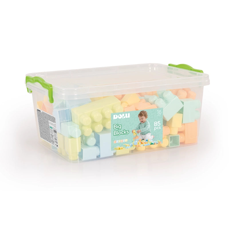 Dolu - Colour Big Blocks in Plastic Box- 85 Pcs (Pastel Colors) | 18M+