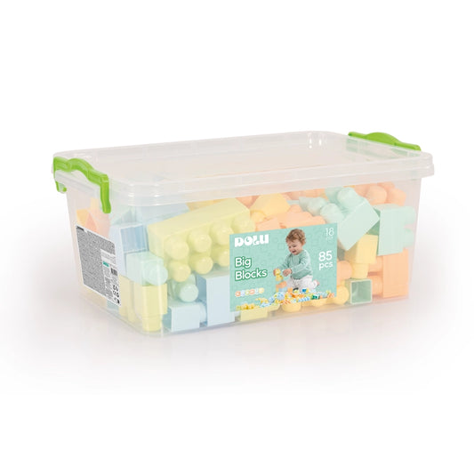 Dolu - Colour Big Blocks in Plastic Box- 85 Pcs (Pastel Colors) | 18M+