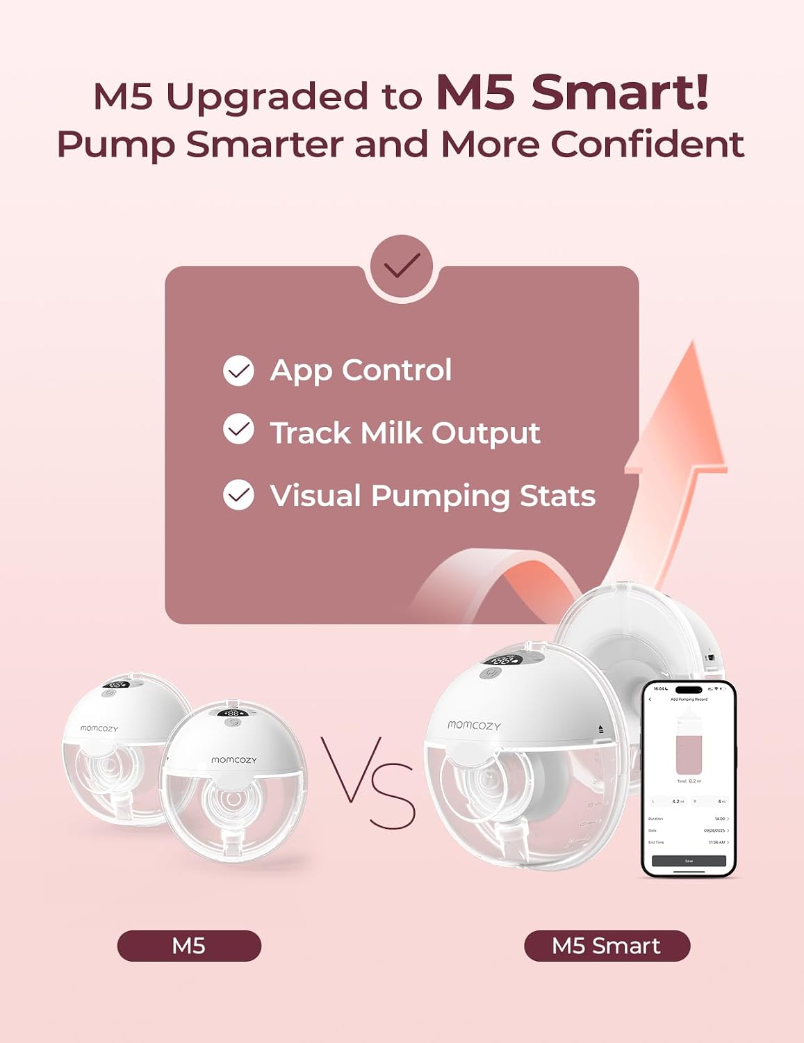 Momcozy M5 Smart Wearable Breast Pump | Gray | Double