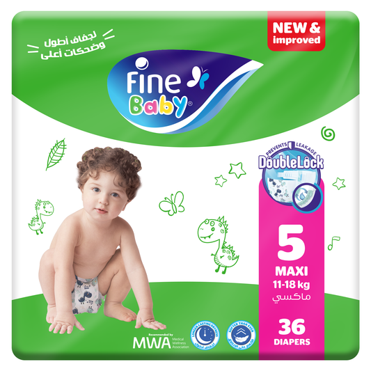 Fine Baby - Double Lock Diapers Size 5 Maxi | 11-18 kg | 36 Count