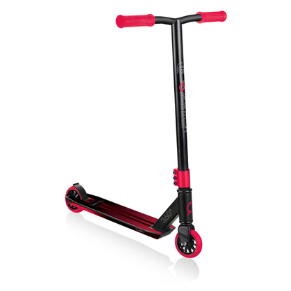Globber GS 360 stunt scooter in black and red, side view