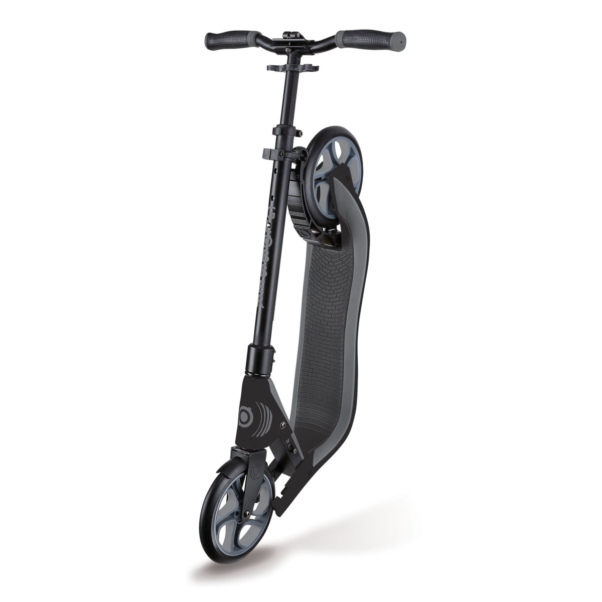 Globber ONE NL 205 scooter in black and charcoal grey, side view