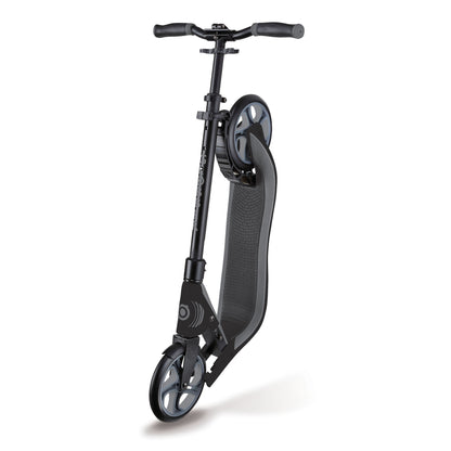 Globber ONE NL 205 scooter in black and charcoal grey, side view