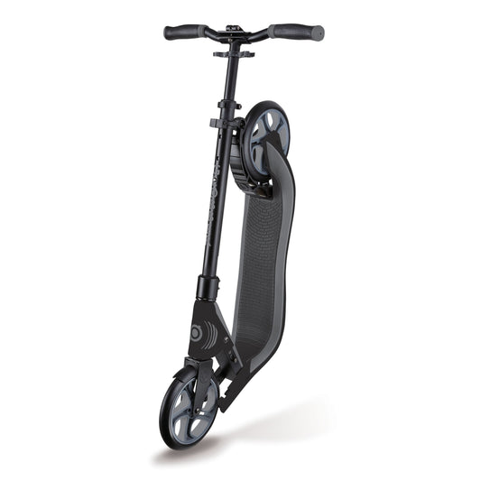 Globber ONE NL 205 scooter in black and charcoal grey, side view — BambiniJO Jordan