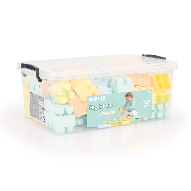 Dolu - Colour Big Blocks in Plastic Box- 125 Pcs (Pastel Colors) | 18M+