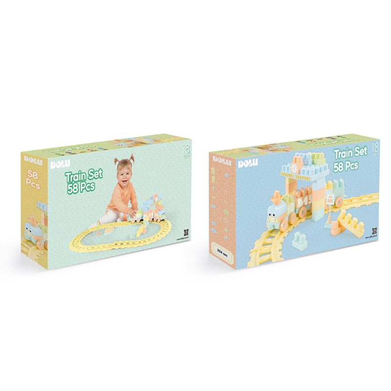 Dolu - Train set- 58 Pcs (Pastel Colors) | 18M+