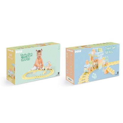 Dolu - Train set- 58 Pcs (Pastel Colors) | 18M+