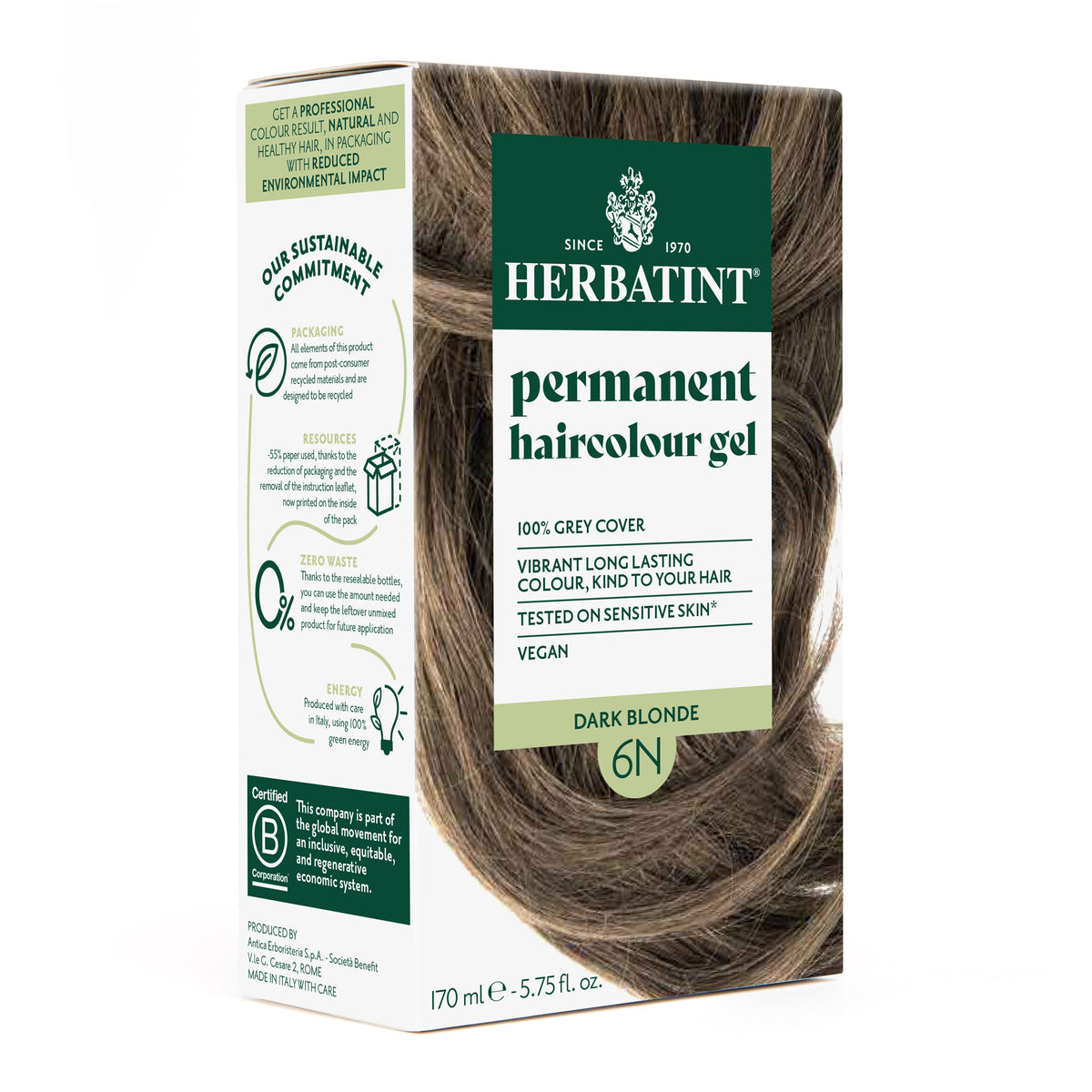 Herbatint 6N Dark Blonde permanent haircolour gel 170ml pack — BambiniJO Jordan