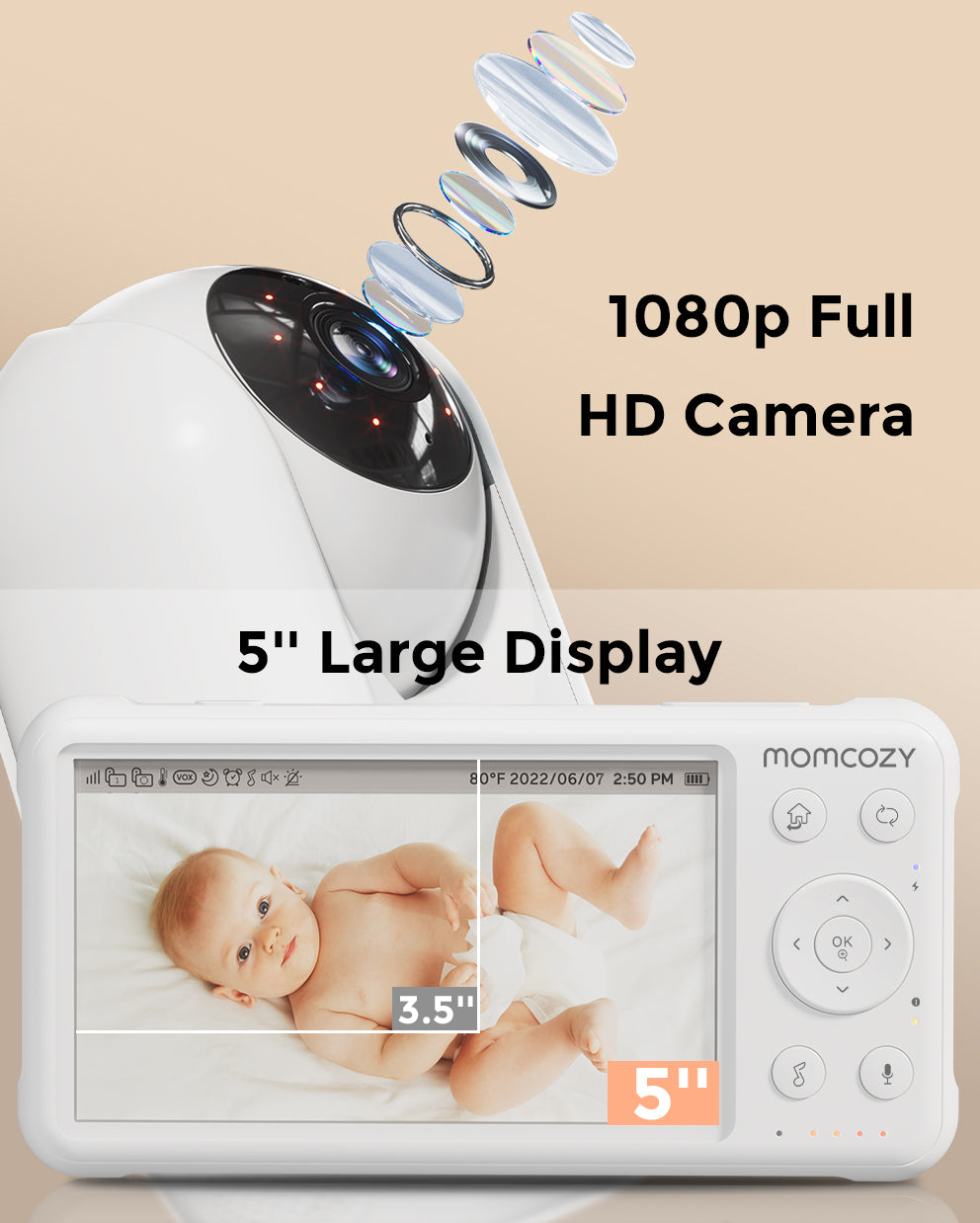 Momcozy Video Baby Monitor | 5" 1080P with Camera