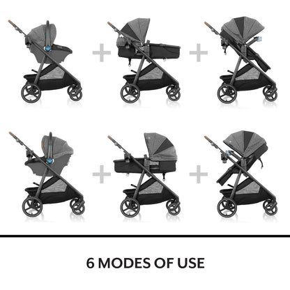 Evenflo - Shyft Intuiti+ Travel System with Revolve180 LiteMax NXT Rotating Infant Car Seat | Travertine