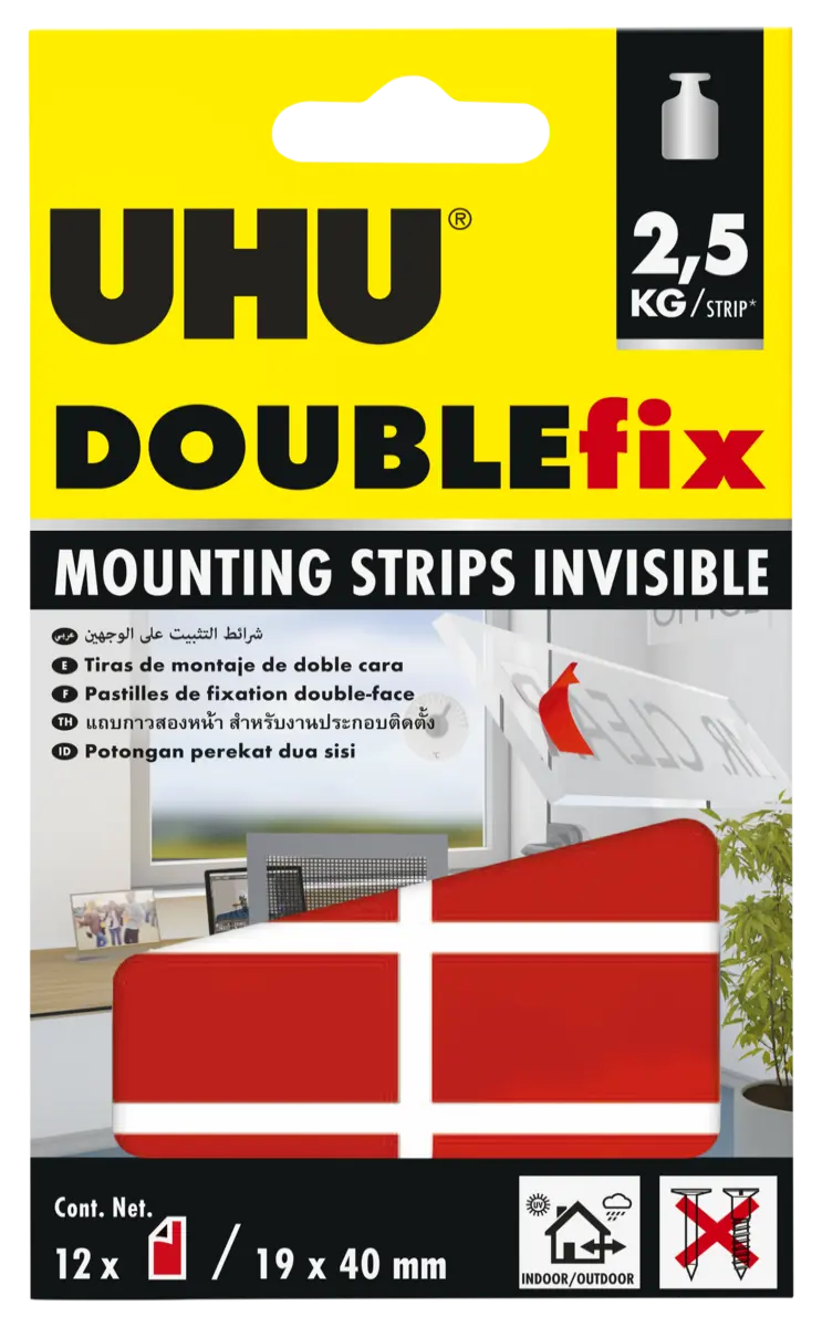 UHU Doublefix Invisible double-sided mounting strips 12 pack