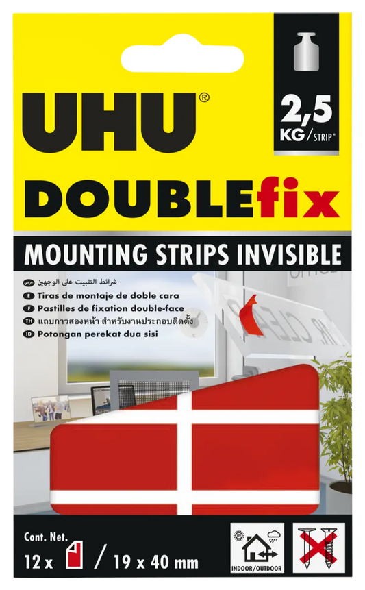 UHU Doublefix Invisible double-sided mounting strips 12 pack