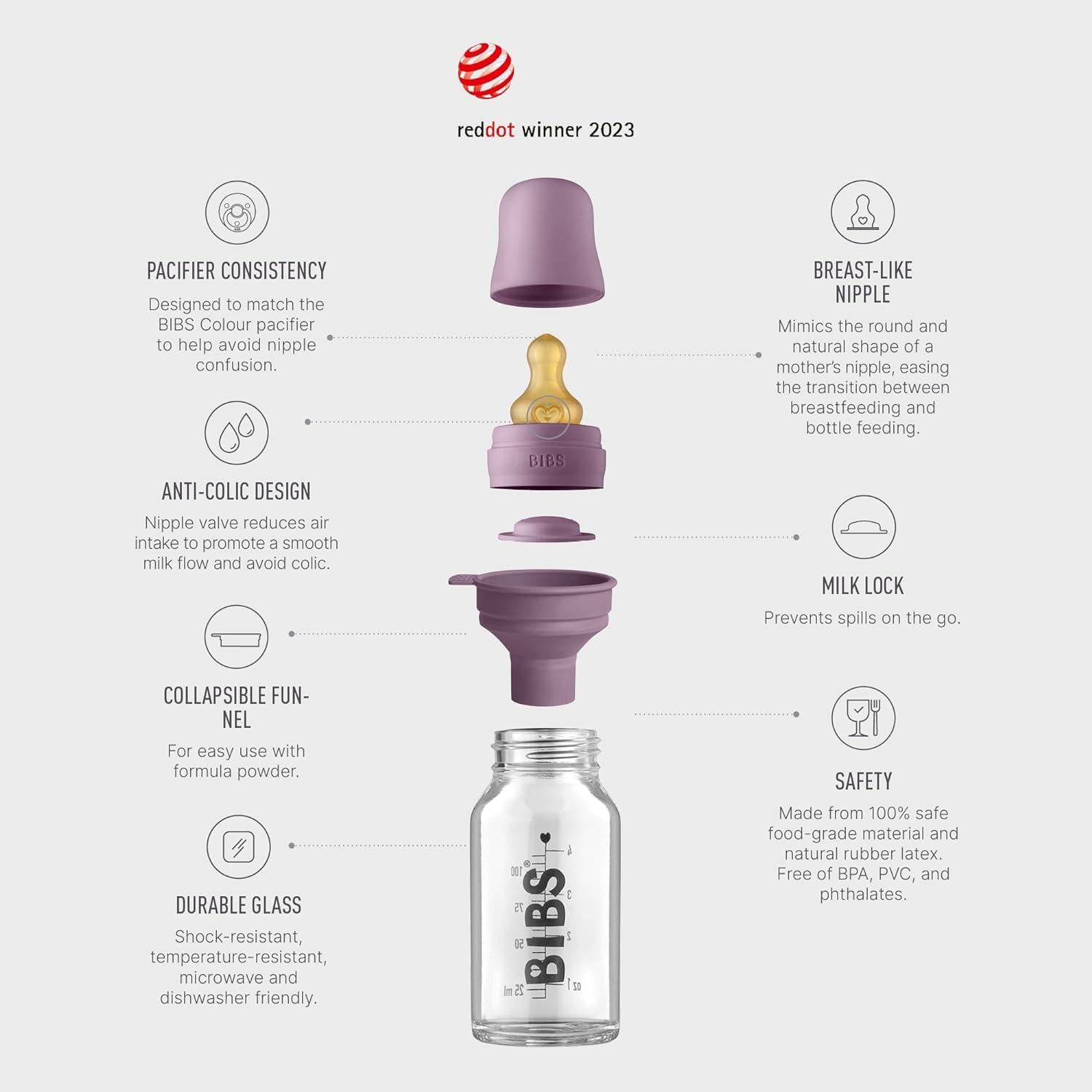 BIBS - Baby Glass Anti-Colic Bottle | 110ml | Ivory BIBS - Baby Glass Anti-Colic Bottle | 110ml | Ivory