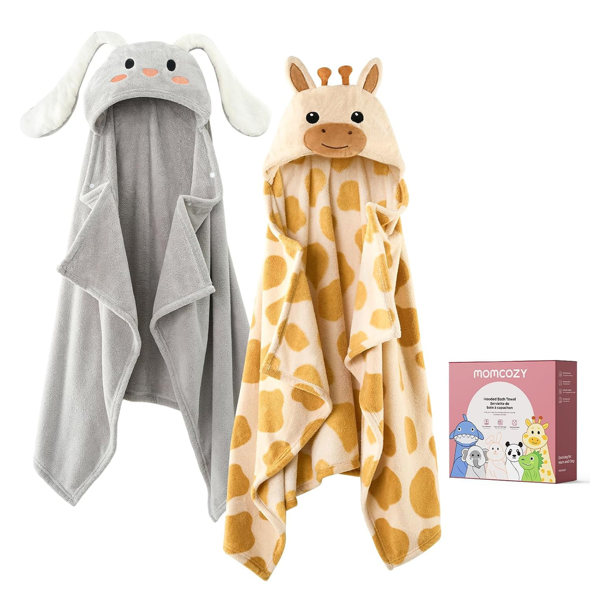 Momcozy Coral Fleece Bath Towels | Double Pack | Elephant & Crocodile