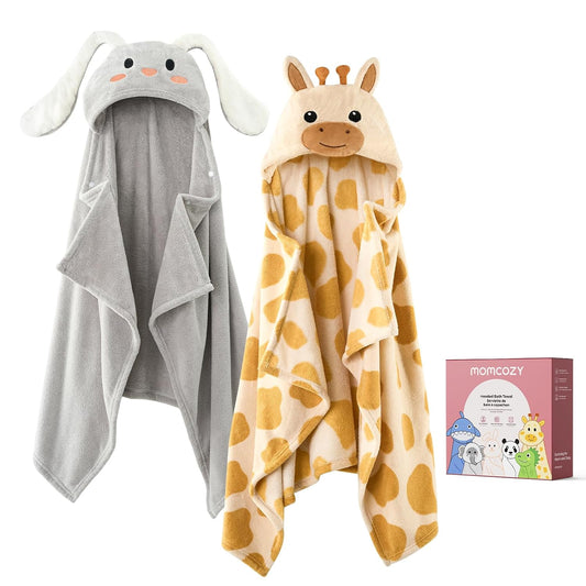 Momcozy Coral Fleece Bath Towels | Double Pack | Elephant & Crocodile