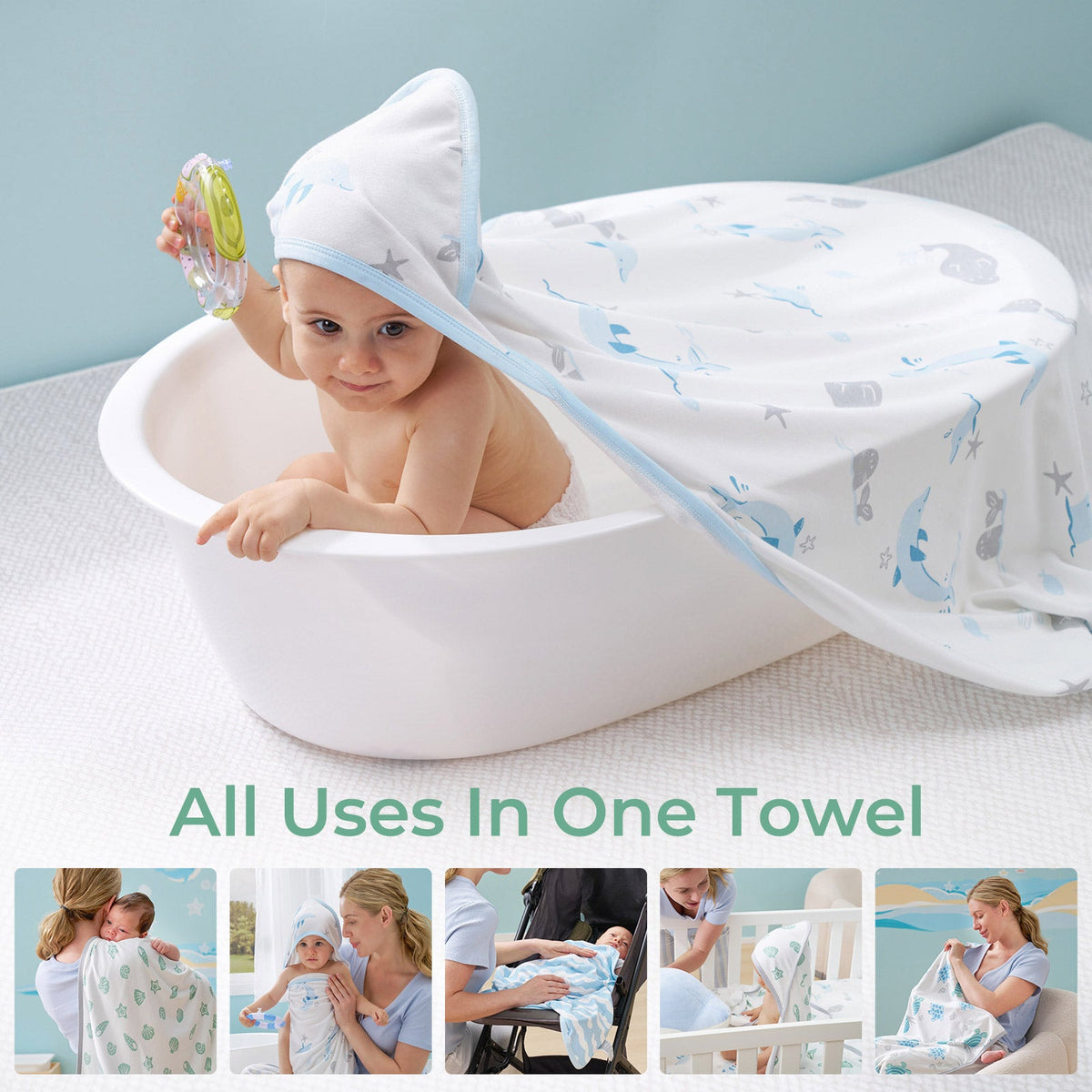 Momcozy Hooded Towel | 90x90 | Blue