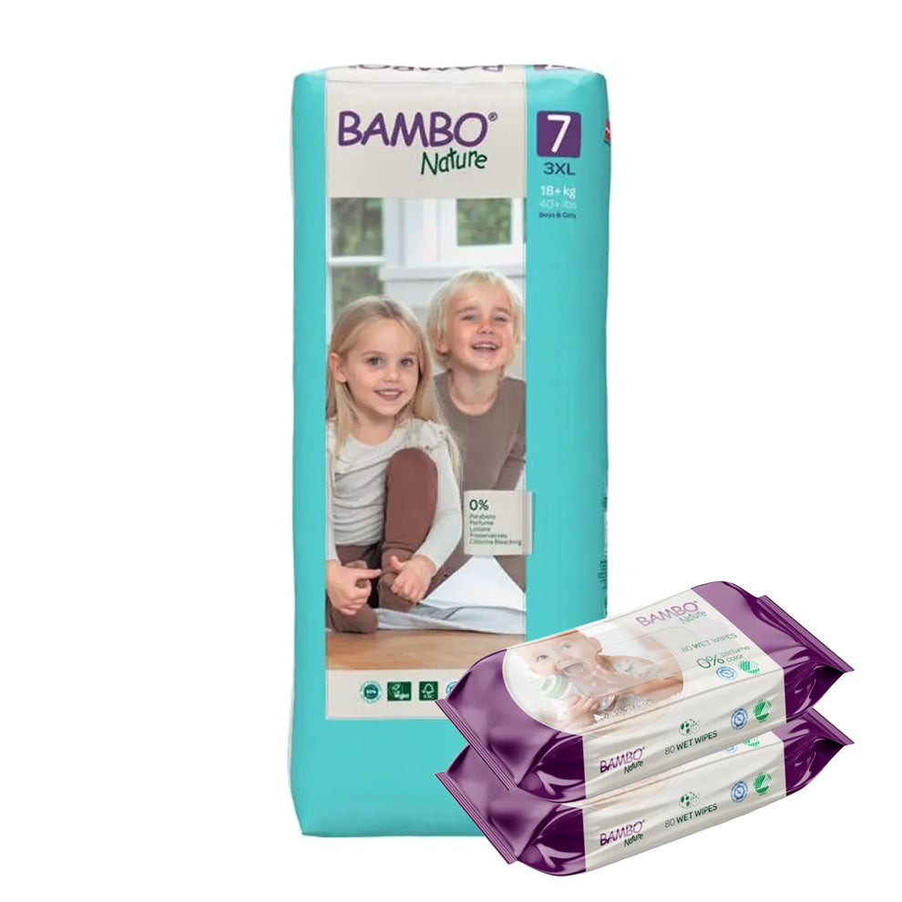 BAMBO Diapers Size 7 (18Kg+), 40 Count + 160 Wipes Free BAMBO Diapers Size 7 (18Kg+), 40 Count + 160 Wipes Free