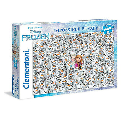 Clementoni Disney Frozen Impossible 1000 piece jigsaw puzzle box with repeating Olaf artwork