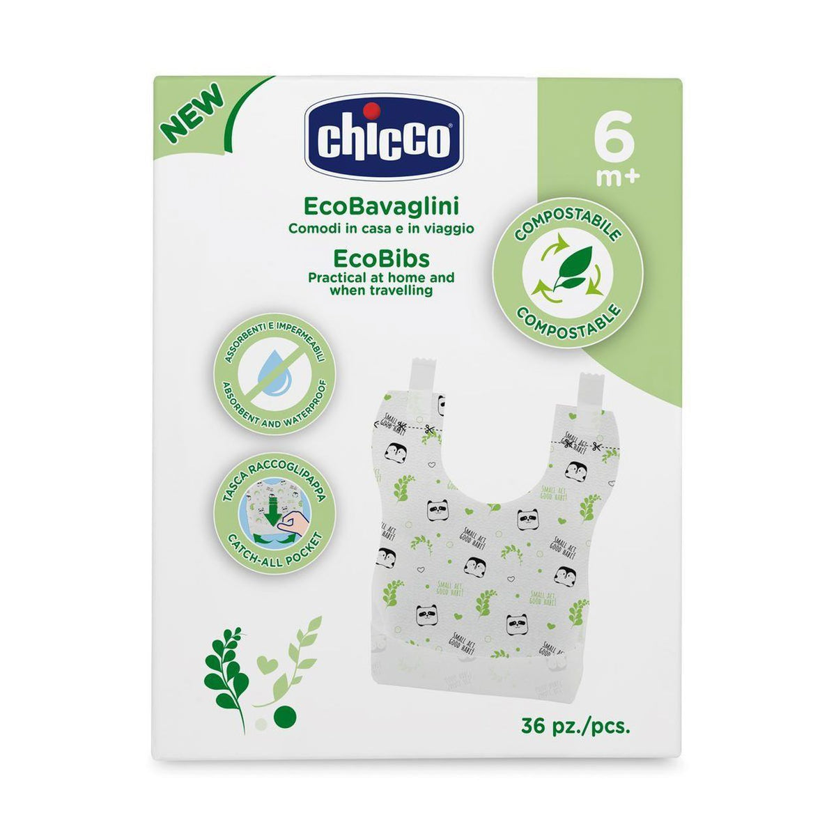 Chicco - Compostable Disposable Bibs 6M+ | 36 Pcs