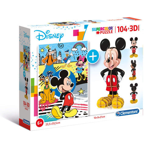 Clementoni Disney Mickey Mouse 104 piece SuperColor puzzle and 3D model box — BambiniJO Jordan