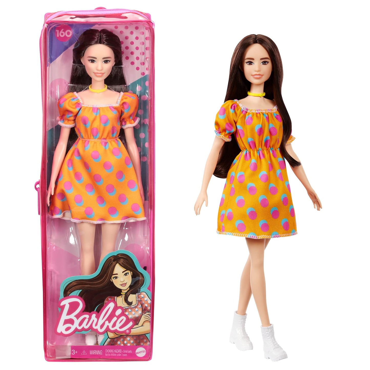 Barbie - Fashionistas Original Brunette Doll With Dotted Orange Dress