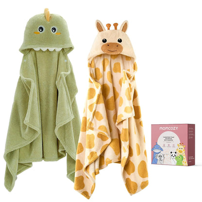 Momcozy Coral Fleece Bath Towels | Double Pack | Elephant & Crocodile