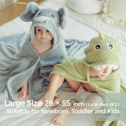 Momcozy Coral Fleece Bath Towels | Double Pack | Elephant & Crocodile